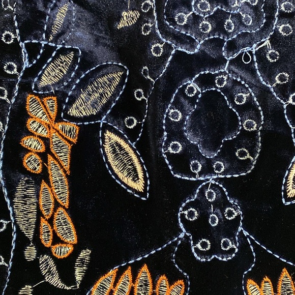 Foxiedox Embroidered Velvet Mini Dress Size XS Navy Blue‎ Fairy Romantic Boho - Picture 7 of 11
